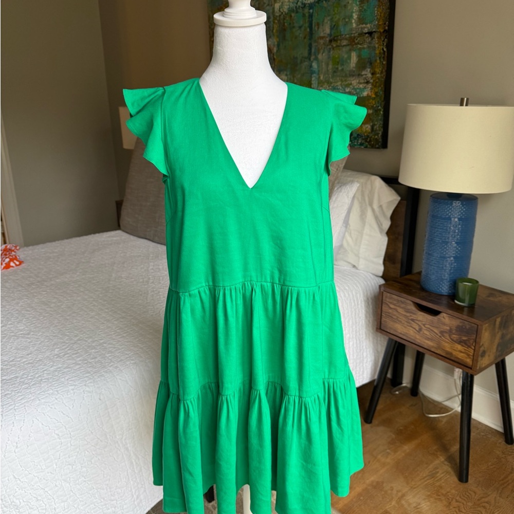Green Ruffle Sleeve Dress